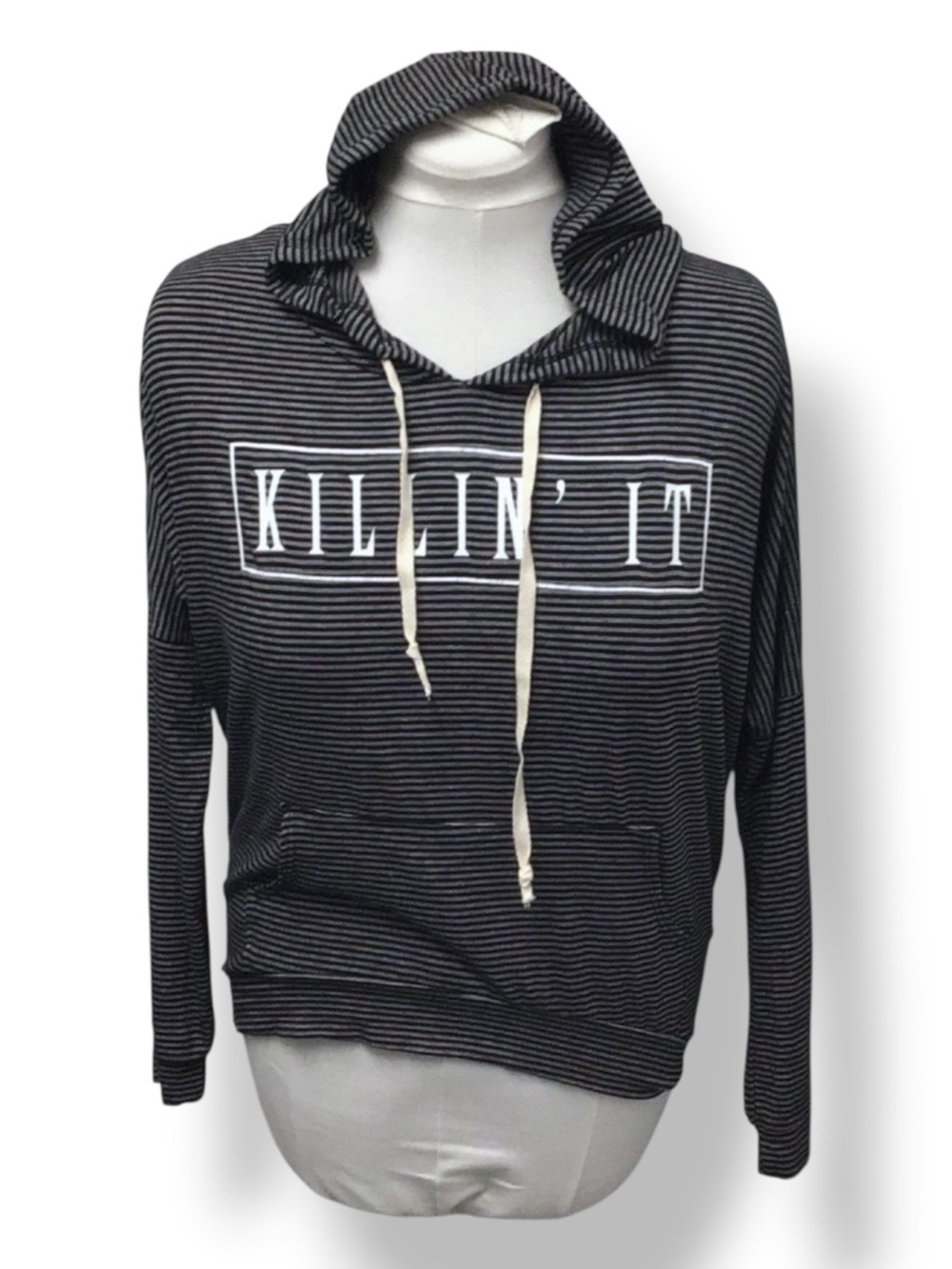 French Pastry Women’s Drawstring Lightweight Graphic Hoodie Stripes Black M